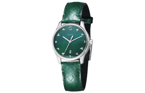 GUCCI G Timeles Collection Wrist Watches Quartz Movement Leather Strap Green Dial Women's Watch YA126585A