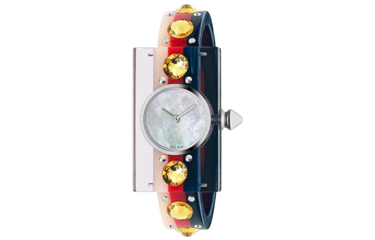 GUCCI Vintage Web Wrist Watches Quartz Movement Resin Strap Mother of Pearl Color Watch Dial Women's Watch