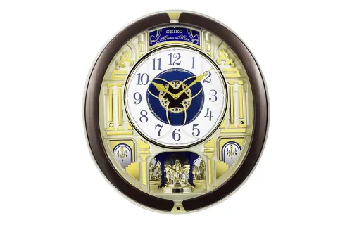 SEIKO Seiko 18-song Hi-Fi music wall clock hourly time clock living room villa high-end music clock quartz movement plastic wall clock men and women same style gold QXM356B