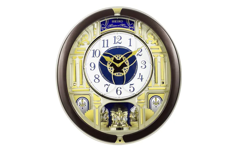SEIKO Seiko 18-song Hi-Fi music wall clock hourly time clock living room villa high-end music clock quartz movement plastic wall clock men and women same style gold QXM356B