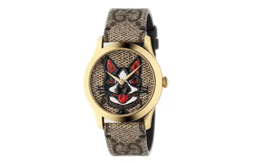 GUCCI G Timeless Collection Wrist Watches Quartz Movement Canvas Strap Tan Watch Dial Unisex