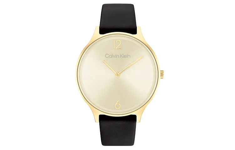 CALVIN KLEIN Wrist Watches Quartz Movement Leather Strap 38mm Gold Dial Women's Watch