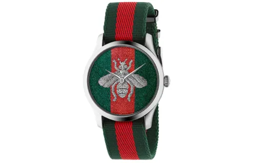 GUCCI G Timeless Collection Wrist Watches Quartz Movement Nylon Strap Red Watch Dial Unisex