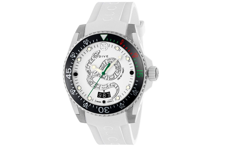 GUCCI Dive Collection Wrist Watches Quartz Movement Rubber Strap White Dial Men's Watches