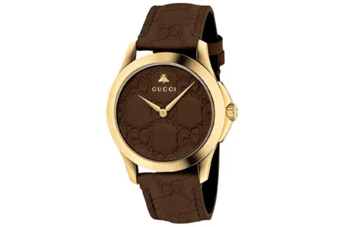 GUCCI Wrist Watches Quartz Movement Leather Strap Coffee Watch Dial Unisex ['50', 149262]m Waterproof