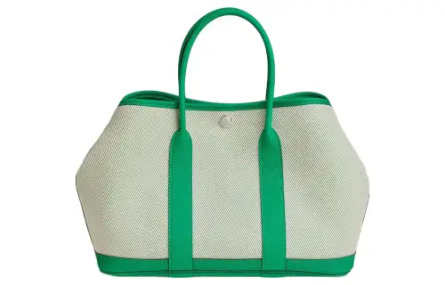 HERMES Garden Party Officier Canvas With Negonda Calfskin Handbag 30 Women's Light Beige/Mint Green