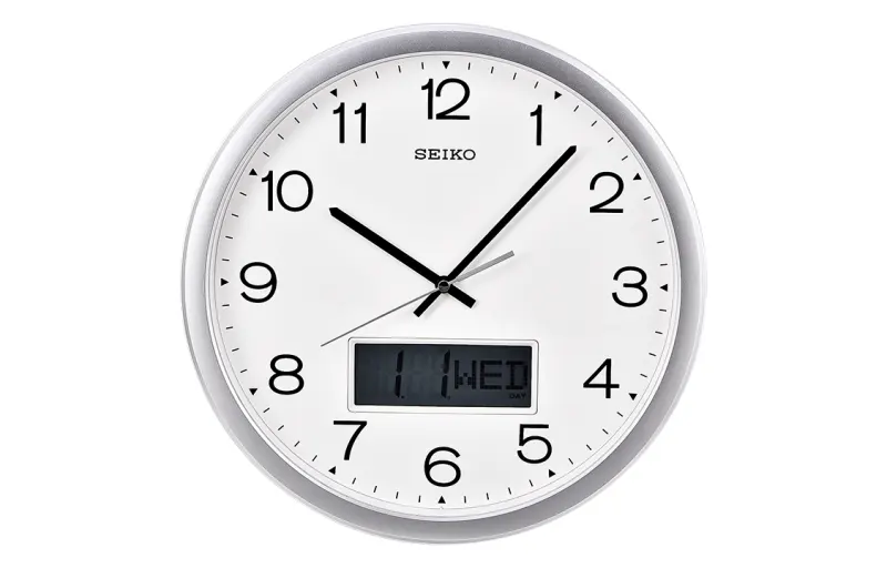 SEIKO Seiko Silent Sweep Second Calendar Digital Clock Living Room Electronic Clock Home Wall Clock Quartz Movement Plastic Wall Clock Men and Women Same Style White QXL007S