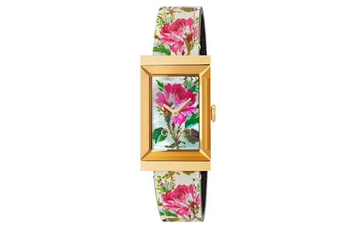 GUCCI Frame Series Wrist Watches Quartz Movement Leather Strap Gold Dial Women's Watch