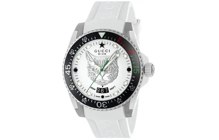 GUCCI Dive Collection Wrist Watches Quartz Movement Rubber Strap White Dial Men's Watches 200m Waterproof