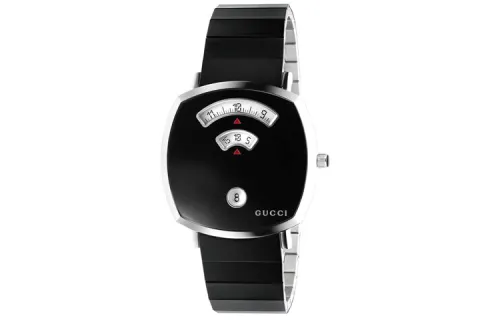 GUCCI Grip Collection Wrist Watches Quartz Movement Stainless Steel Watchband Black Dial Unisex Date Display