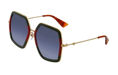 GUCCI Logo Women's Metal Oversized Frame Sunglasses Gold