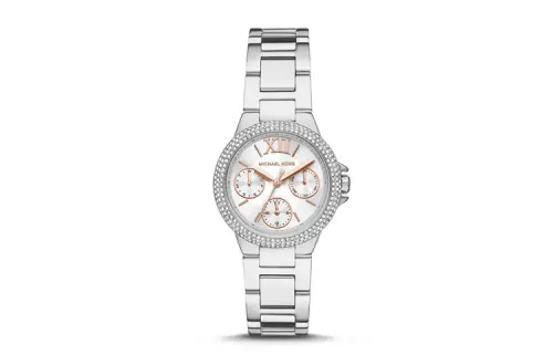 MICHAEL KORS Camille Collection Wrist Watches Quartz Movement Stainless Steel Strap 33mm Silver Dial Women's Watch