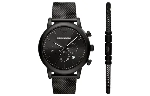 EMPORIO ARMANI Armani, quartz Ferris wheel, watch strap stainless steel, black dial, trend men's watch, fashionable calendar, gift box, quartz mechanism, 22mm