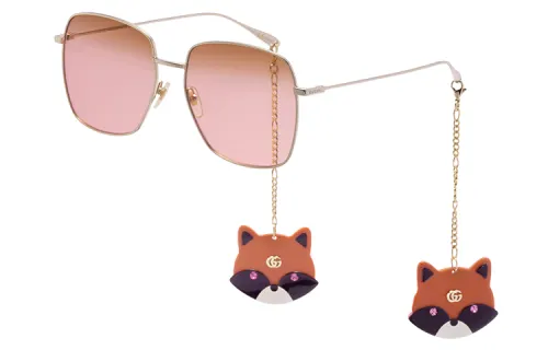 GUCCI Fox Pattern Chain Sunglasses Women's Pink