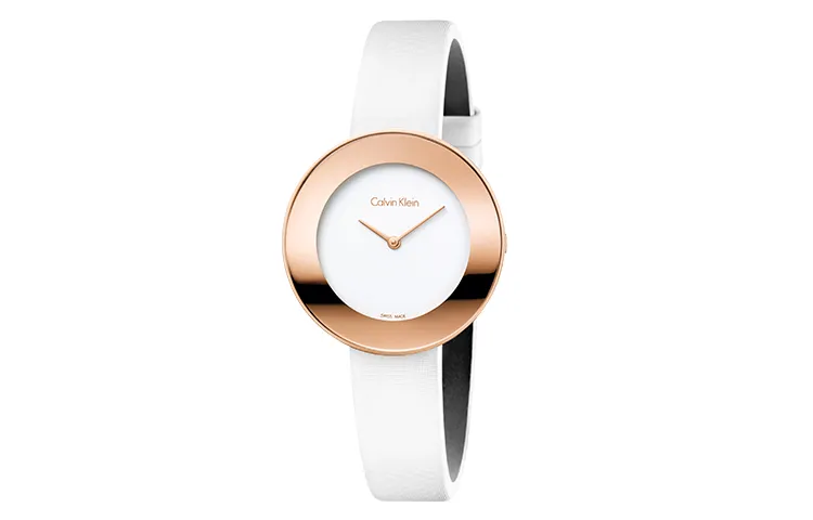 CK/Calvin Klein Chic Modern Collection Wrist Watches Quartz Movement Satin Strap 38mm White Dial Women's Watch K7N236K2