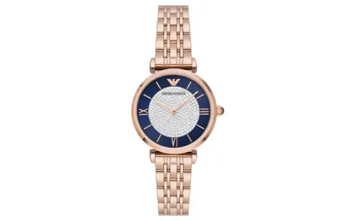 EMPORIO ARMANI Armani, quartz watch strap stainless steel, blue dial, golden women's watch, quartz mechanism, 32mm, European style, pink gold