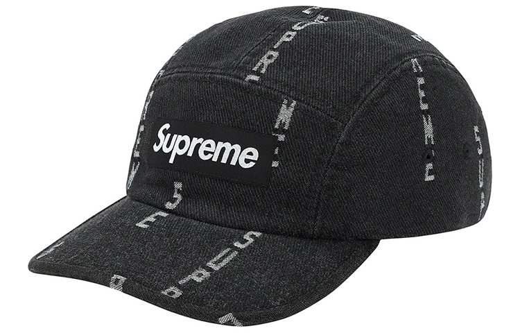 Кепка Supreme FW20 WEEK 6 LOGO STRIPE JACQUARD DENIM CAMP CAP (черная) — фото 3