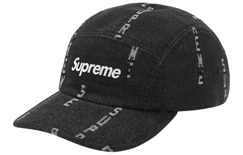 Supreme Logo Stripe Jacquard Denim Camp Cap