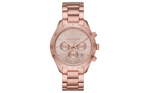 MICHAEL KORS Quartz watch strap stainless steel, golden dial, women's watch, calendar, bracelet, quartz mechanism, three-eye chronograph, pink gold