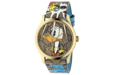 GUCCI Disney Collaboration G Timeless Collection Wrist Watches Quartz Movement Canvas Leather Strap Coffee Watch Dial