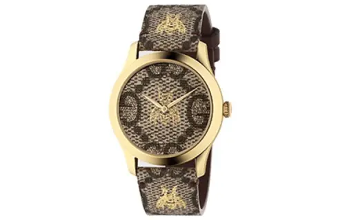 GUCCI G Timeless Collection Wrist Watches Quartz Movement Canvas Strap Tan Watch Dial Women's Watch
