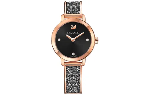 Swarovski Swarovski, golden quartz gold watch stainless steel, watch strap, black dial, waterproof women's watch, quartz mechanism, 18 carat, pink gold