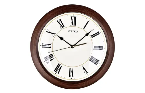 Japanese Seiko 12-inch Roman numeral spherical glass silent sweep second wood grain wall clock QXA713T for bedroom and living room