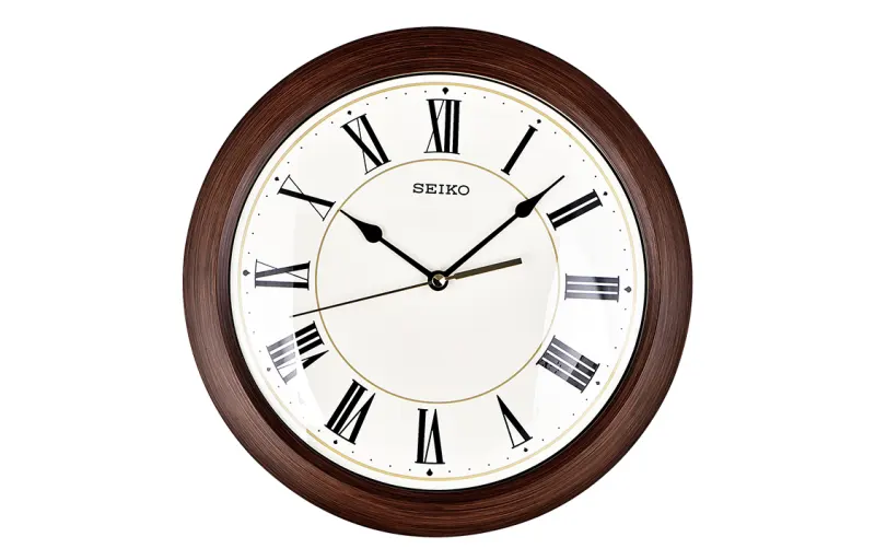 Japanese Seiko 12-inch Roman numeral spherical glass silent sweep second wood grain wall clock QXA713T for bedroom and living room