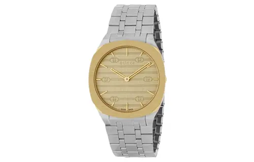 GUCCI 25H Wrist Watches Quartz Movement Stainless Steel Watchband 34mm Gold Dial Women's Watch 30m Water Resistant