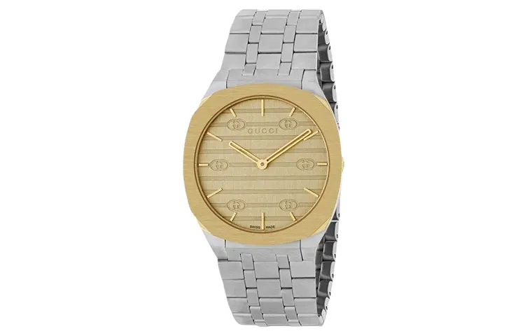 GUCCI 25H Wrist Watches Quartz Movement Stainless Steel Watchband 34mm Gold Dial Women's Watch 30m Water Resistant