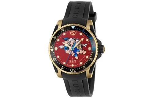 GUCCI DIVE Disney Collaboration Wrist Watches Quartz Movement Rubber Strap Red Watch Dial Men's Watches