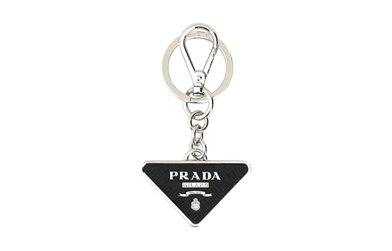 PRADA Triangle Logo Plaque Keyring