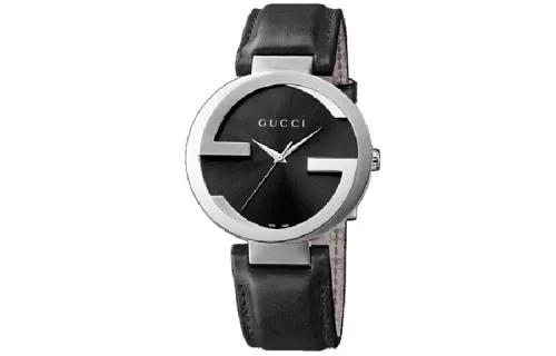 GUCCI Interlocking Wrist Watches Quartz Movement Genuine Leather Strap Black Dial Unisex ['50', 149262]m Waterproof