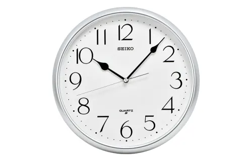 SEIKO Seiko 11-inch wall clock for living room and bedroom, fashionable, versatile, silent, simple, round bright frame, quartz movement, polyester plastic case, wall clock, same style for men and women, white QXA747S