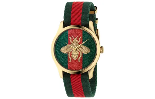 GUCCI G Timeless Collection Wrist Watches Quartz Movement Nylon Strap Red Watch Dial Unisex