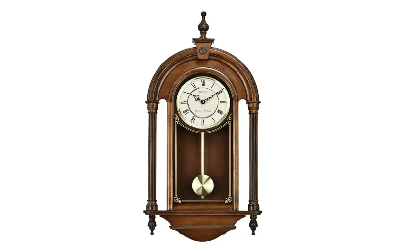 SEIKO Seiko Solid Wood Wall Clock Music Hourly Time European Retro Table Clock Living Room Music Quartz Movement Wood Wall Clock Men and Women Same Style White QXH075B