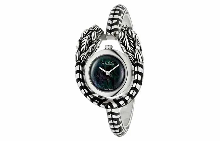 GUCCI Dionysus Silver Collection Wrist Watches Quartz Movement Stainless Steel Strap 23mm Black Dial Women's Watch