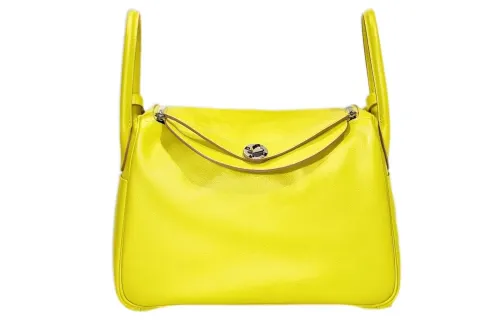 HERMES Lindy Evercolor Leather Handbag 30 Women's 9R Lime Lemon