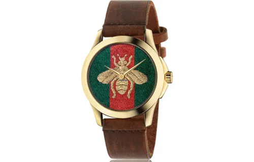 GUCCI Wrist Watches Quartz Movement Leather Strap Green Dial Unisex 30m Water Resistant