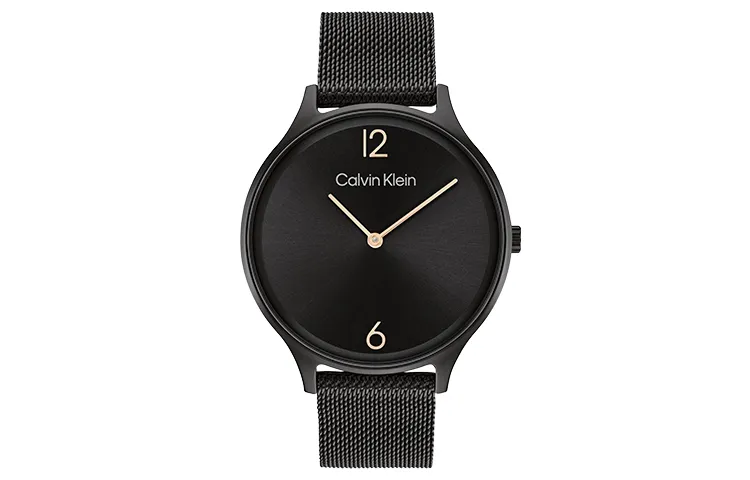 CALVIN KLEIN Wrist Watches Quartz Movement Gold Plated Steel Strap Black Dial Women's Watch