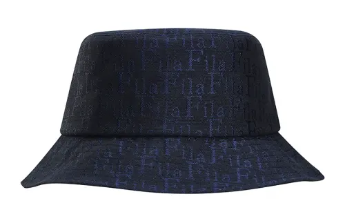 FILA Logo Print Cotton Bucket Hats Unisex Jet Black