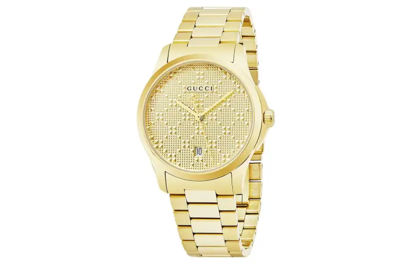 GUCCI G Timeless Wrist Watches Quartz Movement Gold Plated Steel PVD Strap Gold Dial Men's Watches