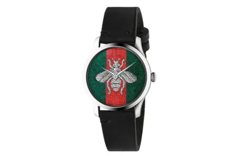 GUCCI G Timeless Collection Wrist Watches Quartz Movement Leather Strap Black Dial Unisex ['50', 149262]m Waterproof