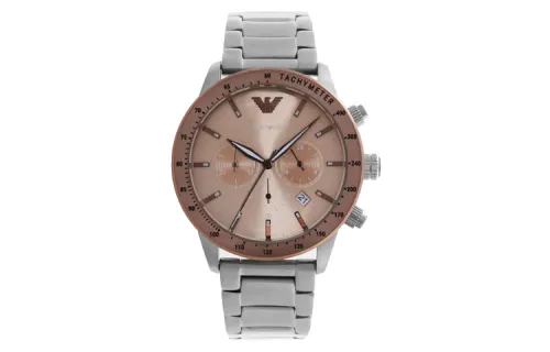 EMPORIO ARMANI Armani, quartz watch strap stainless steel, golden dial, men's watch, modified steel belt for leisure solar-powered, quartz mechanism, 43mm, European style, champagne color