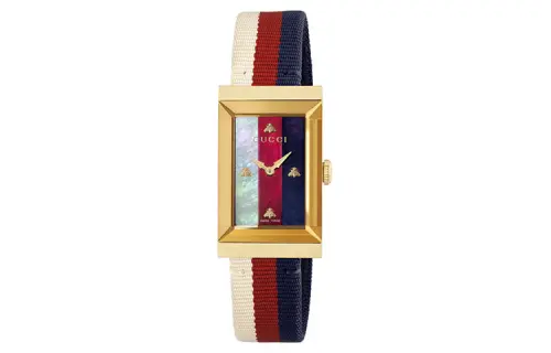 GUCCI Frame Series Wrist Watches Quartz Movement Fabric Strap Red Watch Dial Women's Watch