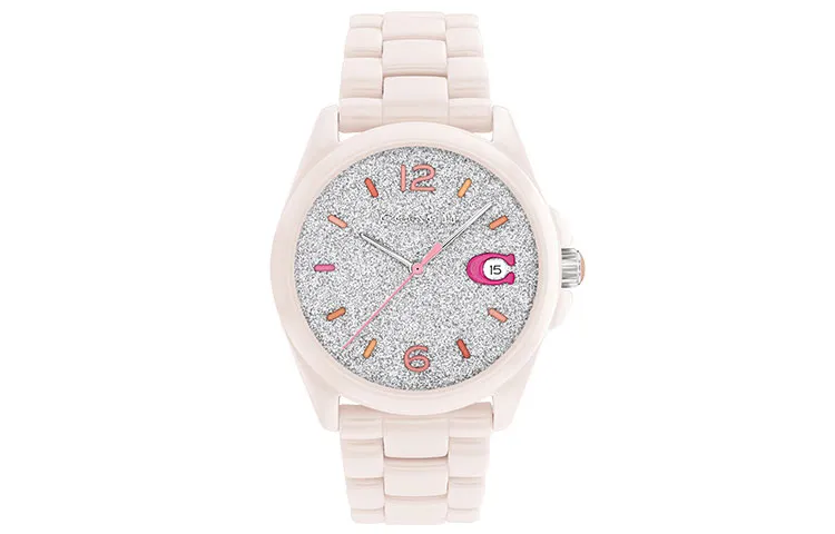 COACH GREYSON European/US Watches Classic Large C Label Wrist Watches Quartz Movement Ceramic Strap Pink Watch Dial
