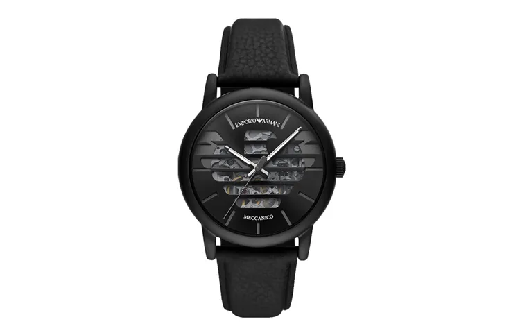 EMPORIO ARMANI LUIGI Wrist Watches Mechanical Movement Leather Strap Black Dial Men's Watches