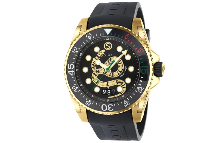 GUCCI Dive Collection Wrist Watches Quartz Movement Rubber Strap Black Dial Men's Watches 200m Waterproof