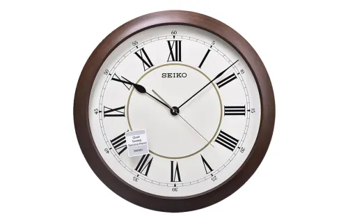 Japanese Seiko 16-inch clock living room atmospheric quartz clock Roman scale wood grain silent round wall clock QXA598A