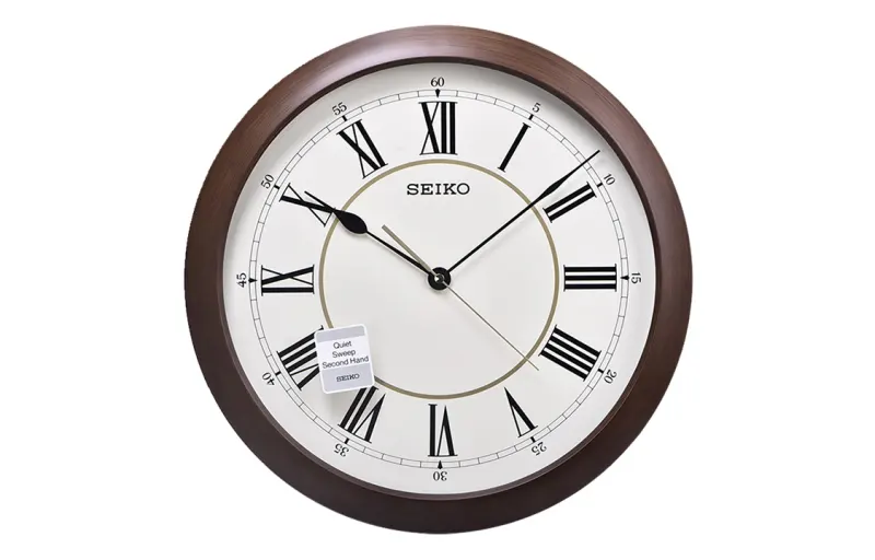 Japanese Seiko 16-inch clock living room atmospheric quartz clock Roman scale wood grain silent round wall clock QXA598A